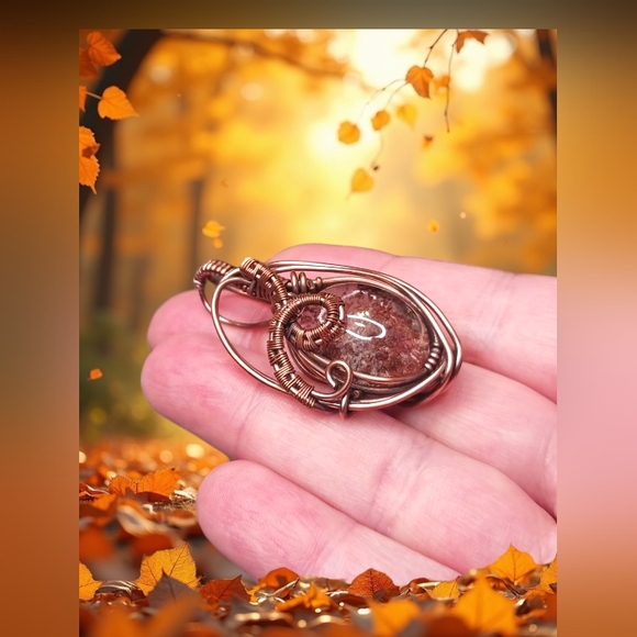 Artisan Copper Wire Wrap Pendant with Garden Qaurtz - Picture 3 of 5
